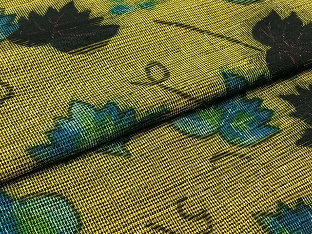 平和屋着物▽本場大島紬 単衣 葡萄蔦の葉文 正絹 逸品 AABA9577jh