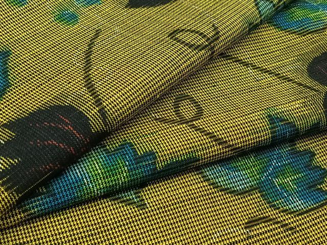 平和屋着物▽本場大島紬 単衣 葡萄蔦の葉文 正絹 逸品 AABA9577jh