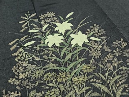 平和屋着物▽訪問着 単衣 手描き 草花文 鬼しぼ縮緬 正絹 逸品 AABA9578jh
