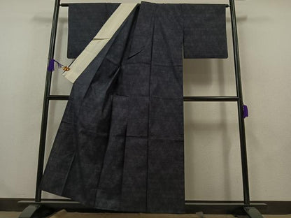 平和屋着物▽本場結城紬 重要無形文化財 単衣 100亀甲 亀甲柄 正絹 逸品 AABA9579jh