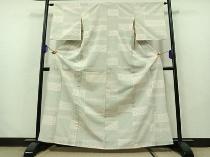 平和屋着物▽本塩沢 単衣 110亀甲 横段文 正絹 逸品 AABA9580jh