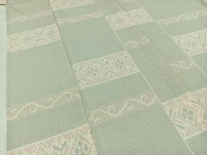 平和屋着物▽本塩沢 単衣 110亀甲 横段文 正絹 逸品 AABA9580jh