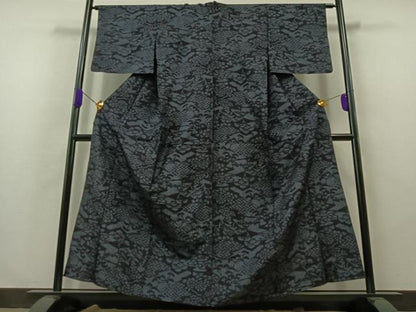 平和屋着物▽結城紬 単衣 100亀甲 風景花文 正絹 逸品 AABA9583jh