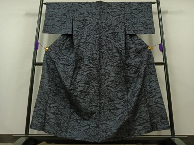 平和屋着物▽結城紬 単衣 100亀甲 風景花文 正絹 逸品 AABA9583jh