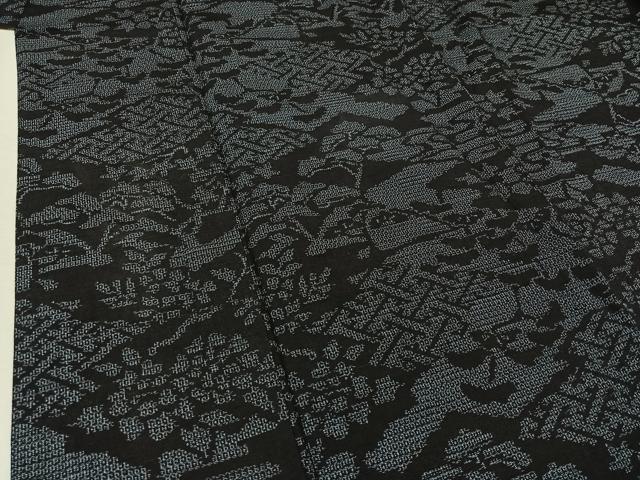 平和屋着物▽結城紬 単衣 100亀甲 風景花文 正絹 逸品 AABA9583jh