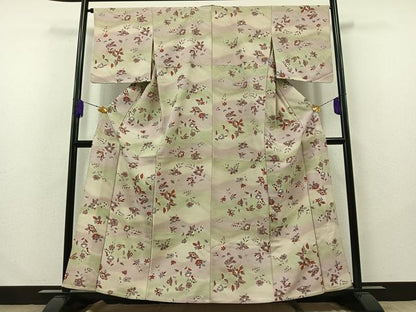 平和屋着物▽上質な小紋 単衣 花蝶文 暈し染め 金彩 正絹 逸品 AABA9584jh