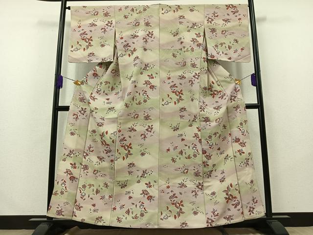 平和屋着物▽上質な小紋 単衣 花蝶文 暈し染め 金彩 正絹 逸品 AABA9584jh
