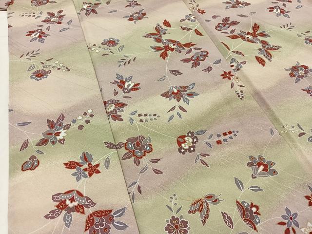 平和屋着物▽上質な小紋 単衣 花蝶文 暈し染め 金彩 正絹 逸品 AABA9584jh