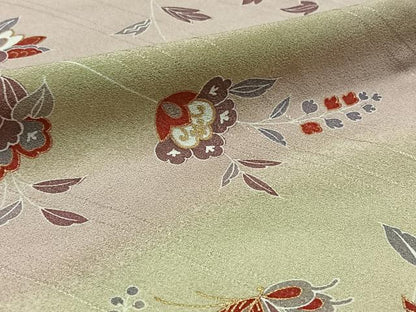 平和屋着物▽上質な小紋 単衣 花蝶文 暈し染め 金彩 正絹 逸品 AABA9584jh