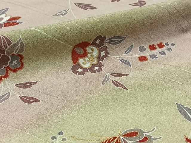 平和屋着物▽上質な小紋 単衣 花蝶文 暈し染め 金彩 正絹 逸品 AABA9584jh