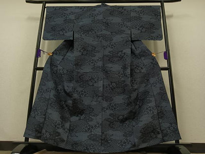 平和屋着物▽上質な紬 単衣 吉祥花文 正絹 逸品 未使用 AABA9586jh