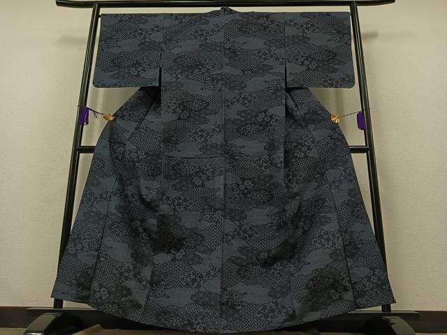 平和屋着物▽上質な紬 単衣 吉祥花文 正絹 逸品 未使用 AABA9586jh