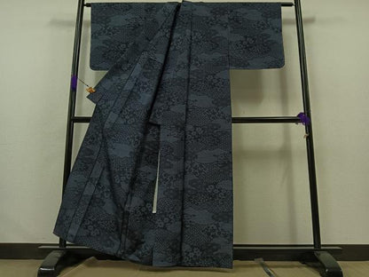 平和屋着物▽上質な紬 単衣 吉祥花文 正絹 逸品 未使用 AABA9586jh