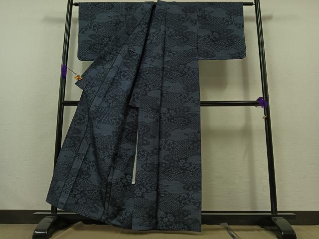 平和屋着物▽上質な紬 単衣 吉祥花文 正絹 逸品 未使用 AABA9586jh