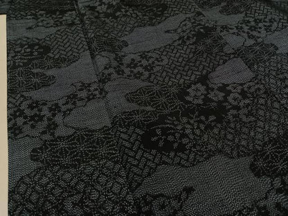 平和屋着物▽上質な紬 単衣 吉祥花文 正絹 逸品 未使用 AABA9586jh