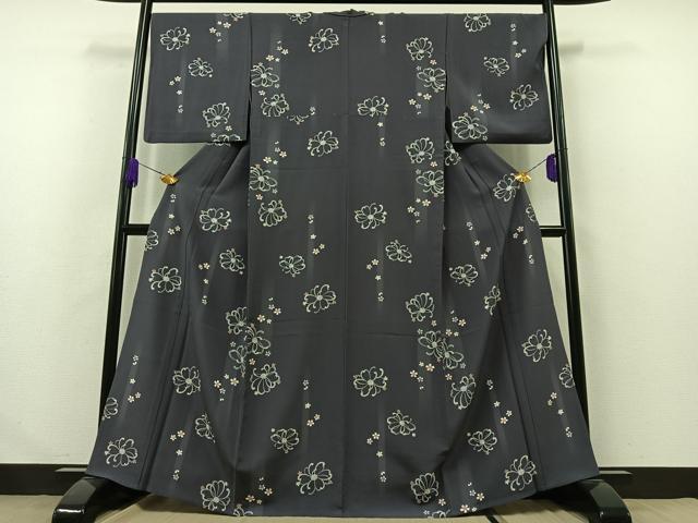 平和屋着物▽上質な小紋 単衣 舞花文 鬼しぼ縮緬 正絹 逸品 AABA9589jh