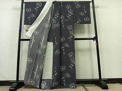 平和屋着物▽上質な小紋 単衣 舞花文 鬼しぼ縮緬 正絹 逸品 AABA9589jh