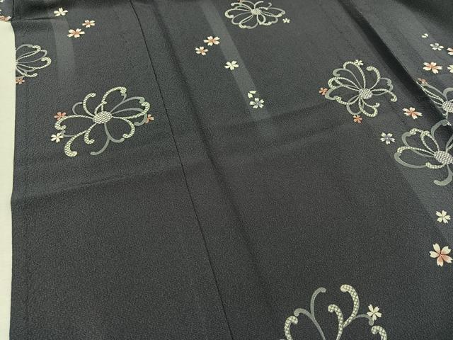 平和屋着物▽上質な小紋 単衣 舞花文 鬼しぼ縮緬 正絹 逸品 AABA9589jh