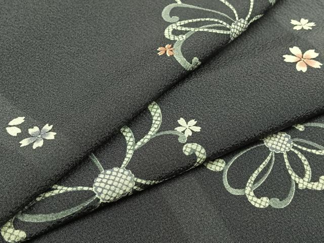 平和屋着物▽上質な小紋 単衣 舞花文 鬼しぼ縮緬 正絹 逸品 AABA9589jh