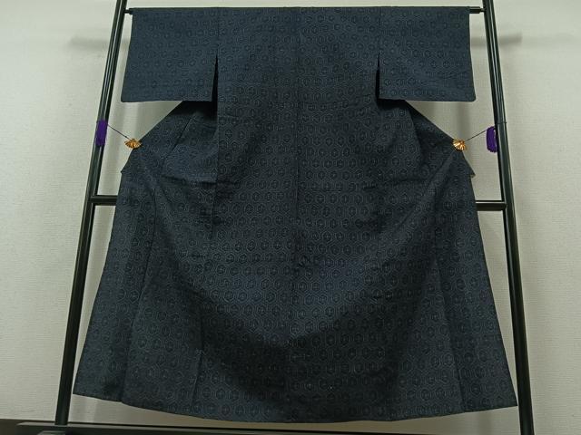 平和屋着物▽上質な紬 単衣 亀甲文 正絹 逸品 AABA9590jh