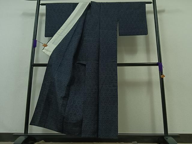 平和屋着物▽上質な紬 単衣 亀甲文 正絹 逸品 AABA9590jh
