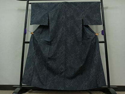 平和屋着物▽上質な紬 単衣 草葉文 正絹 逸品 AABA9593jh
