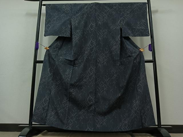 平和屋着物▽上質な紬 単衣 草葉文 正絹 逸品 AABA9593jh