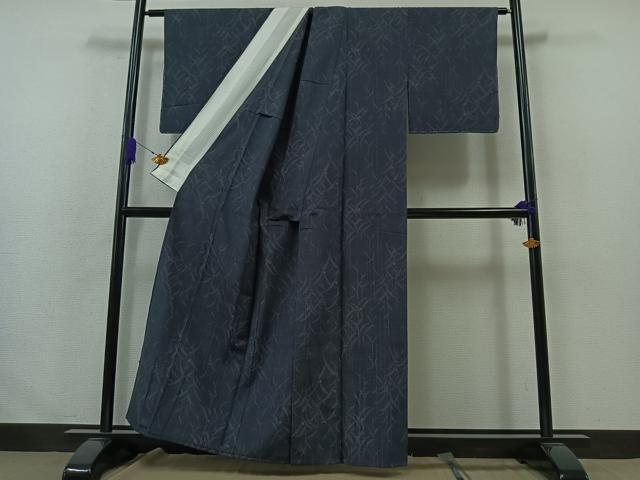 平和屋着物▽上質な紬 単衣 草葉文 正絹 逸品 AABA9593jh