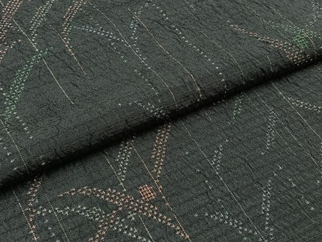 平和屋着物▽上質な紬 単衣 草葉文 正絹 逸品 AABA9593jh