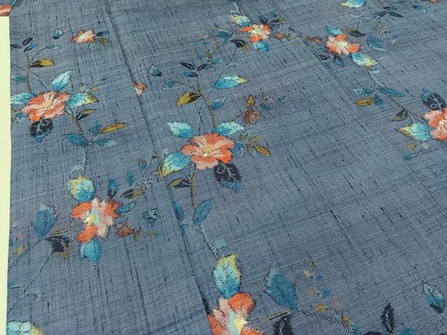 平和屋着物▽上質な紬 単衣 草花文 正絹 逸品 AABA9594jh