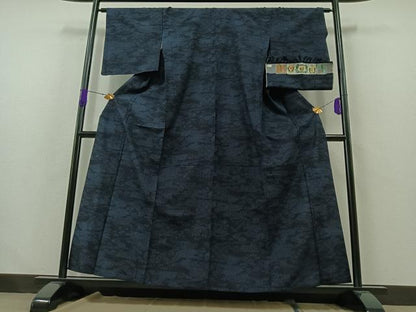平和屋着物▽結城紬 単衣 流水風景文 証紙付き 正絹 逸品 AABA9595jh