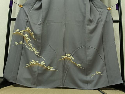 平和屋着物▽訪問着 単衣 駒刺繍 風景文 金糸 金彩 正絹 逸品 AABA9598jh