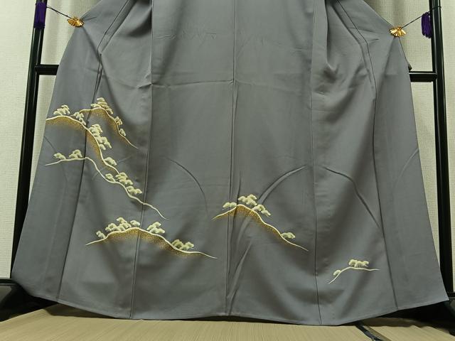 平和屋着物▽訪問着 単衣 駒刺繍 風景文 金糸 金彩 正絹 逸品 AABA9598jh