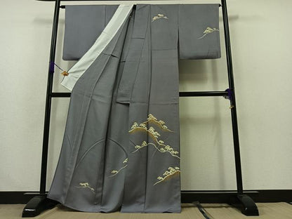 平和屋着物▽訪問着 単衣 駒刺繍 風景文 金糸 金彩 正絹 逸品 AABA9598jh