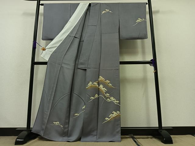 平和屋着物▽訪問着 単衣 駒刺繍 風景文 金糸 金彩 正絹 逸品 AABA9598jh