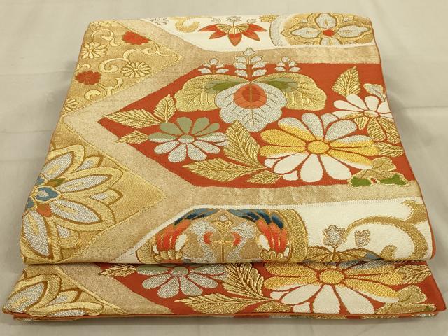 平和屋着物◎六通柄袋帯 花鳥文 金銀糸 正絹 逸品 AABA9601ou