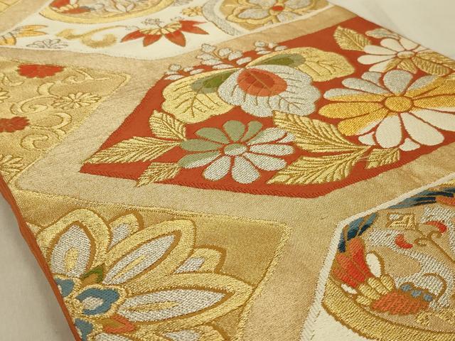 平和屋着物◎六通柄袋帯 花鳥文 金銀糸 正絹 逸品 AABA9601ou