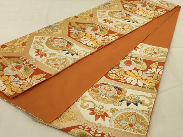 平和屋着物◎六通柄袋帯 花鳥文 金銀糸 正絹 逸品 AABA9601ou