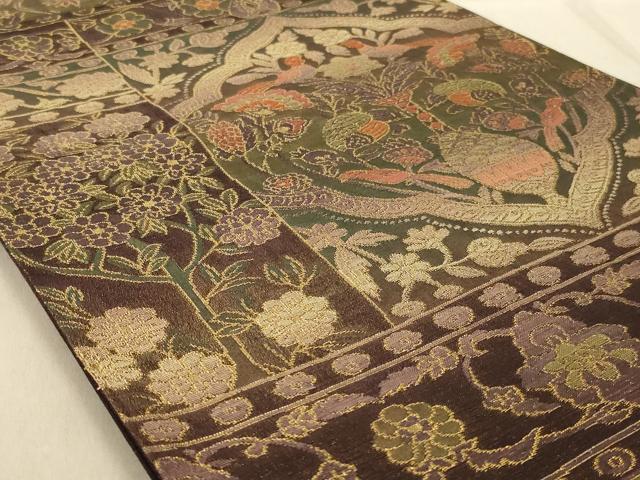 平和屋着物◎六通柄袋帯 更紗花鳥文 金糸 正絹 逸品 AABA9607ou