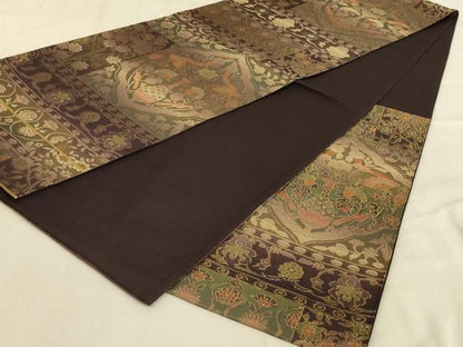 平和屋着物◎六通柄袋帯 更紗花鳥文 金糸 正絹 逸品 AABA9607ou