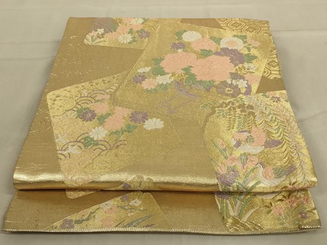 平和屋着物◎佐賀錦 六通柄袋帯 唐織 瑞寶 金糸 正絹 逸品 AABA9612ou