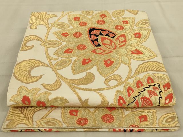 平和屋着物◎六通柄袋帯 更紗花文 金糸 正絹 逸品 AABA9617ou