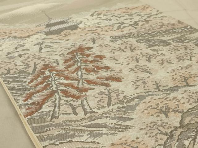 平和屋着物◎六通柄袋帯　風景文　プラチナ二重箔　正絹　逸品　AABA9621ou