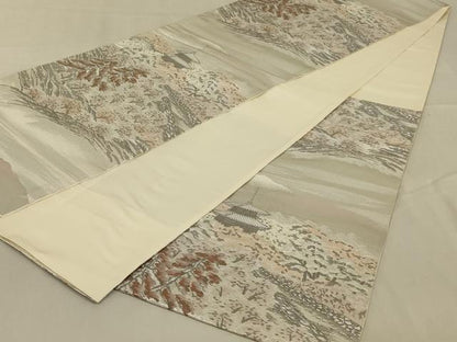 平和屋着物◎六通柄袋帯　風景文　プラチナ二重箔　正絹　逸品　AABA9621ou