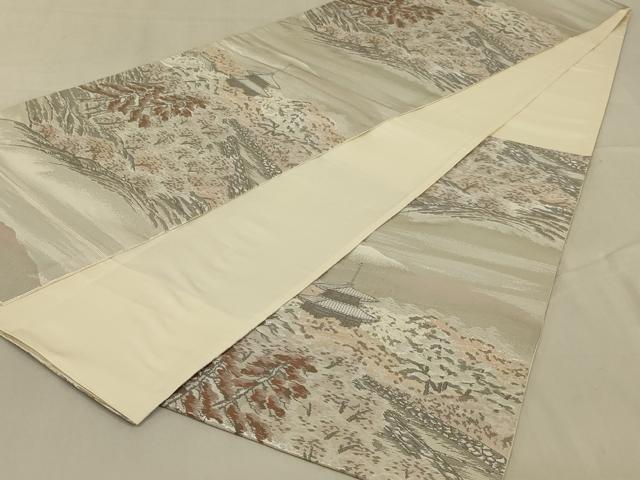 平和屋着物◎六通柄袋帯　風景文　プラチナ二重箔　正絹　逸品　AABA9621ou