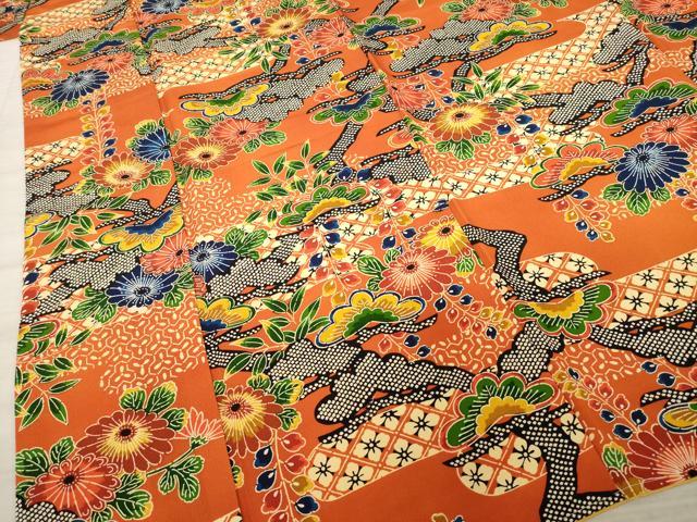 平和屋着物●上質な小紋　型染め　吉祥花文　松　正絹　逸品　未使用　AABA9772ck