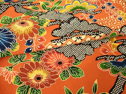 平和屋着物●上質な小紋　型染め　吉祥花文　松　正絹　逸品　未使用　AABA9772ck