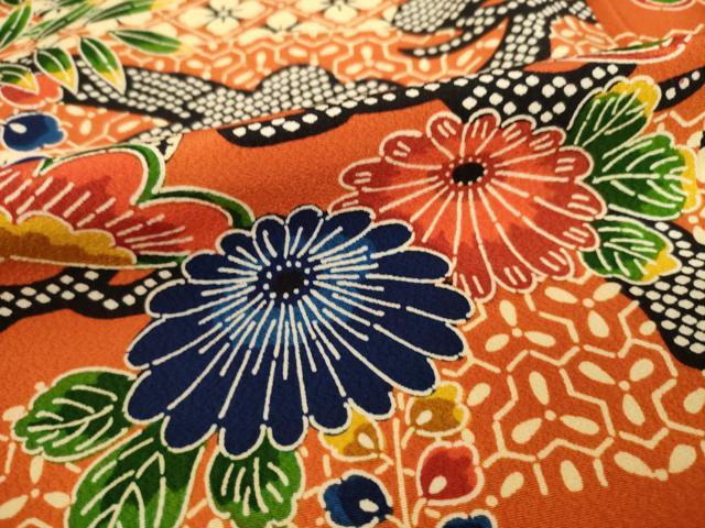 平和屋着物●上質な小紋　型染め　吉祥花文　松　正絹　逸品　未使用　AABA9772ck