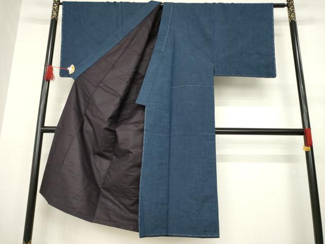 平和屋着物●男性 紬 アンサンブル 色無地 青褐色 正絹 逸品 未使用 AABA9776ck