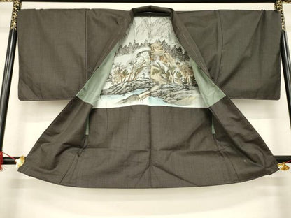平和屋着物●男性　紬　アンサンブル　亀甲文　正絹　逸品　AABA9781ck